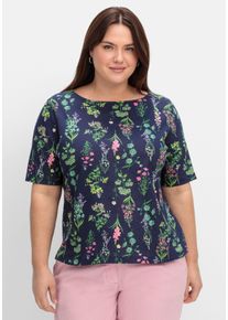 sheego Große Größen Rundhalsshirt im floralen Dessin, marine-altrosa-bedruckt, Größe 56 - Damen