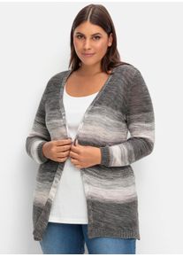 sheego Große Größen Strickjacke in langer, offener Form, grau-rosé, Größe 52 - Damen
