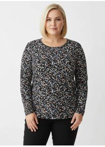 sheego Große Größen Langarmshirt mit Grafik-Dessin, schwarz-papaya-bedruckt, Größe 44 - Damen