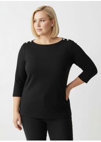sheego Große Größen 3/4-Arm-Shirt mit Zierperlen, schwarz, Größe 36 - Damen