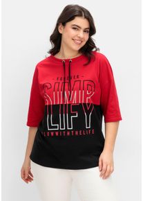 sheego Große Größen Kurzarmshirt mit Lettring-Druck, rot-schwarz-bedruckt, Größe 46 - Damen