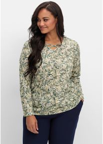 sheego Gro&szlig;e Gr&ouml;&szlig;en Print-Shirt in Ausbrenner-Qualit&auml;t, lindgr&uuml;n-zitrone-bedruckt, Gr&ouml;&szlig;e 36 - Damen