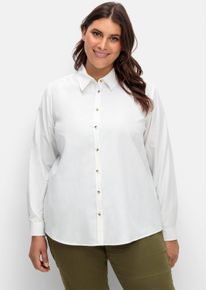 sheego Große Größen Langarmbluse mit Knöpfen in Horn-Optik, pflegeleicht, weiß, Größe 54 - Damen