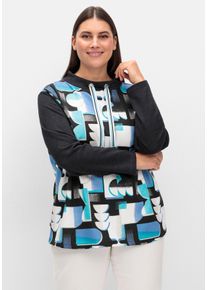 sheego Gro&szlig;e Gr&ouml;&szlig;en Sweatshirt mit Stehkragen und Tunnelzug, t&uuml;rkis-schwarz-bedruckt, Gr&ouml;&szlig;e 52 - Damen