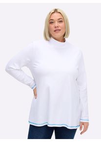 sheego Große Größen Rollkragenshirt in A-Linie und Flatlocknähten, ecru-topas, Größe 40/42 - Damen