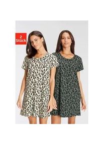 Sleepshirt Vivance DREAMS, Damen, Gr. 32/34, N-Gr, schwarz (ecru, schwarz, gemustert), Single Jersey, Obermaterial: 100% Baumwolle, Basic, bequem kurz, Rundhals, abgesteppt, Kleider Sleepshirt, mit Leo-Muster