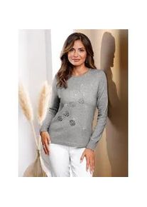 Rundhalspullover Lady "Pullover", Damen, Gr. 40, grau (steingrau, meliert), 45% Viskose, 35% Polyamid, 20% Polyester, gemustert, Pullover Rundhalspullover