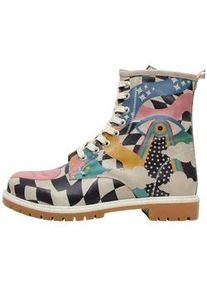 Schn&uuml;rboots DOGO "Long Boots Schn&uuml;rstiefel Born To Be Awesome Damen Stiefeletten", Damen, Gr. 39, Normalschaft, beige (natur), Lederimitat, Schuhe Schn&uuml;rboots, Handgefertigt