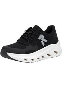 Plateausneaker Rieker SPORT, Damen, Gr. 38, schwarz, laufsohle wei&szlig;, Nubuklederimitat, Textil, Schuhe Plateausneaker, Slip-on Sneaker, Halbschuh, Freizeitsneaker mit MemoSoft-Innensohle