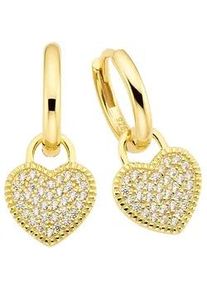 Paar Creolen "Schmuck Geschenk Silber 925 Creole mit Herzeinh&auml;nger abnehmbar", gold (gelbgoldfarben, kristallwei&szlig;, kristallwei&szlig;), ANISTON JEWELRY & WATCHES, Ohrringe, Damen, 12mm, Silber 925 (Sterlingsilber), mit Zirkonia (synth.)
