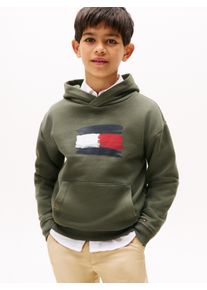 Kapuzensweatshirt Tommy Hilfiger "FLAG HOODIE", Jungen, Gr. 7 (122), pewter gr&uuml;n, Sweatware, Obermaterial: 80% Baumwolle, 20% Polyester, unifarben, regular fit normal, Rundhals, eingesetzt Rippb&uuml;ndchen, Sweatshirts Kapuzensweatshirt, Kinder bis 16 Jahre