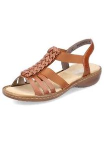 Riemchensandale Rieker, Damen, Gr. 40, braun (cognac), Lederimitat, Flechtoptik, unifarben, Schuhe Riemchensandale, Sommerschuh, Sandalette, Keilabsatz, mit Stretchb&auml;nder