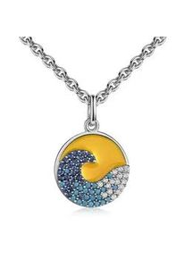 Kette mit Anh&auml;nger Firetti "Schmuck Geschenk Silber 925 Halsschmuck Ankerkette Kreis Welle", silberfarben, gelb, kristallwei&szlig;, hellblau, dunkelblau, Halsketten, Damen, Silber 925 (Sterlingsilber), L: 45 B: 1,1mm, Made in Germany - mit Zirkonia (synth.), B:1,1mm