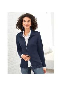 Strickjacke Casual Looks, Damen, Gr. 50, blau (marine), 50% Baumwolle, 50% Polyacryl, unifarben, figurumspielend, Strickjacken Strickjacke