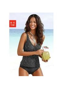 B&uuml;gel-Tankini Lascana, Damen, Gr. 50, Cup D, beige (schwarz, creme), Polyamid, bedruckt, gemustert, Bikini-Sets, mit grafischem Print