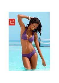 Triangel-Bikini Lascana, Damen, Gr. 40, Cup C, lila, Polyamid, unifarben, Bikini-Sets Triangel-Bikini, im Nacken zu binden, wattierte Cups, mit eingearbeiteten Kissen