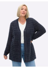 sheego Große Größen Strickjacke in langer Form mit Druckknopf, tiefblau, Größe 52/54 - Damen