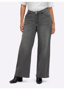 sheego Gro&szlig;e Gr&ouml;&szlig;en Jeans mit weitem Bein und Knopflochgummi, stone-grey-denim, Gr&ouml;&szlig;e 56 - Damen