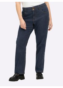 sheego Große Größen Gerade Jeans mit Glitzersteinchen seitlich, dark blue, Größe 50 - Damen