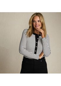 LANDS' END Langarm-Henleyshirt aus Ripp-Jersey, Damen,  Wei&szlig;, Viskose-Mischung/Polyester-Mischung, by Lands' End