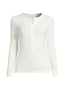 LANDS' END Langarm-Henleyshirt aus Ripp-Jersey, Damen,  Wei&szlig;, Viskose-Mischung/Polyester-Mischung, by Lands' End