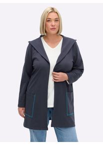 sheego Gro&szlig;e Gr&ouml;&szlig;en Sweatjacke mit Kapuze, verschlusslos, tiefblau, Gr&ouml;&szlig;e 56/58 - Damen