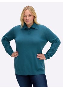 sheego Gro&szlig;e Gr&ouml;&szlig;en Pullover mit Knopfleiste am Kragen, topas, Gr&ouml;&szlig;e 56/58 - Damen