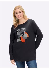 sheego Gro&szlig;e Gr&ouml;&szlig;en Langarmshirt mit Grafikprint und Glitzersteinchen, schwarz-silberfarben-bedruckt, Gr&ouml;&szlig;e 48/50 - Damen