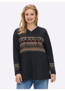 sheego Große Größen Shirt mit V-Ausschnitt und Ethno-Details, schwarz-beige-bedruckt, Größe 40/42 - Damen