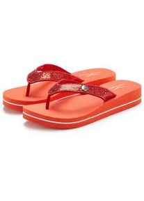Badezehentrenner Venice Beach "Sandale, Badeschuh, Badelatsche, Flip Flop, Badeschlappe, Pantolette", Damen, Gr. 44, orange (rot), Obermaterial: 100% Textilmaterial. Decksohle: 100% Synthetik. Futter: 100% Textilmaterial. Laufsohle: 100% Synthetik, Glitzer, unifarben, Schuhe, Zehentrenner mit wasserabweisender und leichter Sohle VEGAN