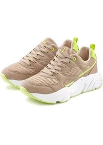 Sneaker Lascana "Turnschuhe", Damen, Gr. 37, gelb (gelb, beige), Obermaterial: 100% Textilmaterial. Decksohle: 100% Textilmaterial. Futter: 100% Lederimitat. Laufsohle: 100% Synthetik, mehrfarbig, Schuhe Sneaker, Schn&uuml;rhalbschuh, leichte Chunky-Sohle, herausnehmbare Innensohle