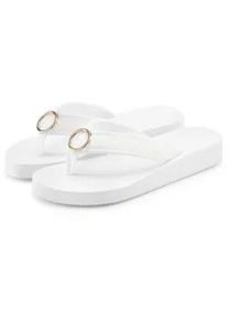 Badezehentrenner Lascana "Sandale, Badeschuh, Pantolette, Badelatsche, Flip Flop", Damen, Gr. 43, wei&szlig;, Obermaterial: 100% Textilmaterial. Decksohle: 100% Synthetik. Futter: 100% Textilmaterial. Laufsohle: 100% Synthetik, unifarben, Schuhe Zehentrenner Dianette, Zehentrenner, Badeschuh mit Ringapplikation "Italy" VEGAN