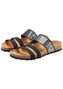 Pantolette Lascana "Mule, Sandale, offener Schuh", Damen, Gr. 40, schwarz, Obermaterial: 100% Textilmaterial. Decksohle: 100% Rindsleder. Laufsohle: 100% Synthetik, Glitzer, Schuhe Pantolette, mit Komfortkorkfu&szlig;bett aus Leder und elastischen Riemchen