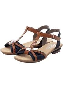 Sandalette Rieker, Damen, Gr. 40, blau (nachtblau, cognac), Lederimitat, Textil, Schuhe Sandalette, Sommerschuh, Sandale, Keilabsatz, in zweifarbiger Optik