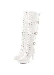 Overkneestiefel "High-Heel-Stiefelette mit Plateau", Damen, Gr. 37, wei&szlig;, Lacklederimitat, Lascana BELLE AFFAIRE, gl&auml;nzend, unifarben, Schuhe Rei&szlig;verschlussstiefel High Heel Stiefel Overknee-Stiefel Schn&uuml;rstiefel, erotische Lack-Optik, mit Zierschnallen