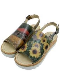 Sandalette DOGO "Gigi Sandale Sunflowers Damen Sandalen", Damen, Gr. 38, Normalschaft, bunt (natur), Lederimitat, Schuhe Sandalette, Handgefertigt