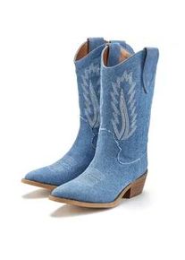 Chelseaboots Lascana, Damen, Gr. 40, blau (denimblau), Obermaterial: 95% Textilmaterial, 5% Rindsleder. Decksohle: 100% Lederimitat. Futter: 100% Lederimitat. Laufsohle: 100% Synthetik, unifarben, Schuhe Cowboystiefel Schlupfstiefel, Cowboy Stiefelette, Western Stiefelette, Ankleboots im Denim-Look
