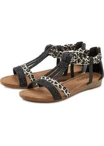 Sandale Lascana "Sommerschuh, Sandalette, offener Schuh", Damen, Gr. 36, schwarz (schwarz, leo), Obermaterial: 50% Lederimitat, 50% Textilmaterial. Decksohle: 100% Lederimitat. Futter: 100% Lederimitat. Laufsohle: 100% Synthetik, bedruckt, Basic, Schuhe Sandale, mit aufwendiger Verzierung VEGAN