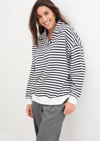 bonprix Oversize-Sweatshirt mit V-Ausschnitt und Polokragen, wei&szlig;, Gr.48/50 (XL), Oversized Sweatshirt mit Rippeinsatz, 100% Baumwolle (organic)