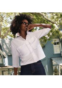 LANDS' END Verk&uuml;rztes Hemd mit aufgesetzten Brusttaschen, Damen,  Wei&szlig;, Baumwolle, by Lands' End