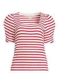 LANDS' END Gestreiftes Baumwollshirt mit eckigem Ausschnitt und Puff&auml;rmeln, Damen,  Wei&szlig;, Baumwolle, by Lands' End