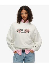 Superdry Damen Baumwolle Gesticktes Logo Night Garden Rundhalsausschnitt Sweatshirt in &Uuml;bergr&ouml;&szlig;e, Creme & Schwarz - Gr&ouml;&szlig;e: 40 2102623500762FU4019