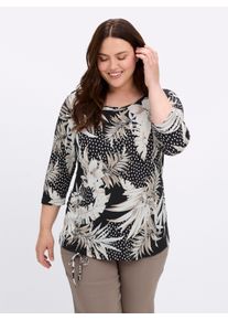 sheego Große Größen Print-Shirt mit raffbarem Tunnelzug, schwarz-sesam-bedruckt, Größe 50 - Damen