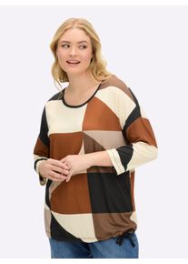 sheego Große Größen 3/4-Arm-Shirt mit Tunnelzug am Saum, champagner-cognac-bedruckt, Größe 40 - Damen