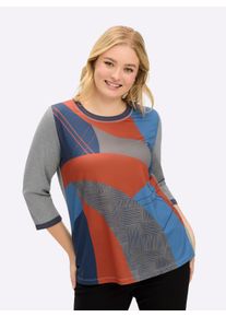 sheego Große Größen 3/4-Arm-Shirt mit Kontrast-Blenden, grau-terra-bedruckt, Größe 40 - Damen