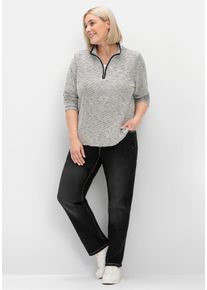 sheego Große Größen Langarmshirt in Bouclé-Qualität, ecru-schwarz-gemustert, Größe 52 - Damen