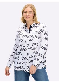 sheego Große Größen Hemdbluse mit 3/4-Ärmeln, reines Lyocell, weiß-schwarz-bedruckt, Größe 44 - Damen