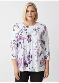 sheego Gro&szlig;e Gr&ouml;&szlig;en Print-Shirt mit Biesen, wei&szlig;-erika-bedruckt, Gr&ouml;&szlig;e 42 - Damen
