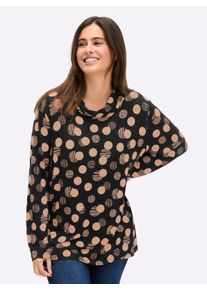 sheego Große Größen Rollkragenshirt mit Punkte-Druckdessin, schwarz-caramel-bedruckt, Größe 36 - Damen