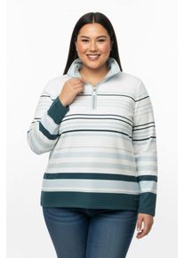 sheego Gro&szlig;e Gr&ouml;&szlig;en Troyer mit kurzem Rei&szlig;verschluss, ecru-kalkmint-geringelt, Gr&ouml;&szlig;e 42 - Damen